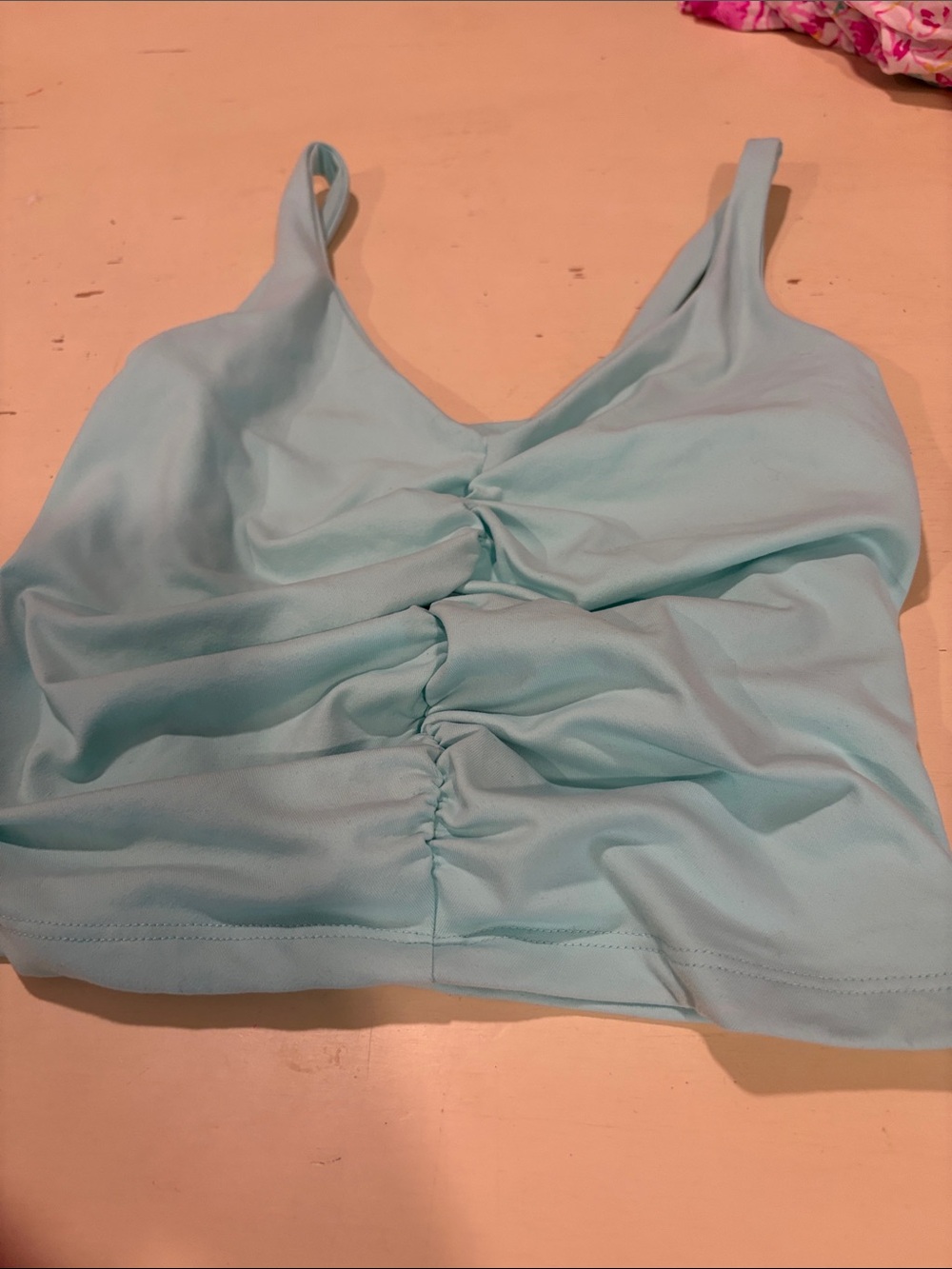 Susana Monaco Aqua Blue Ruched Front V Neck Tank Top Large NWOT